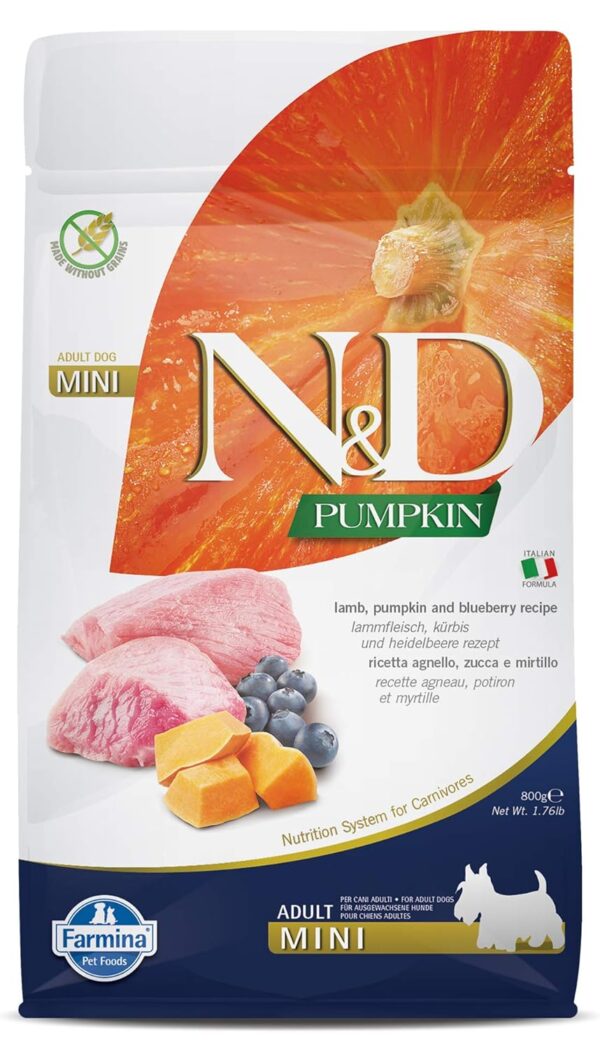 FARMINA N&D PUMPKIN LAMB AND BLUEBERRY DRY DOG FOOD ADULT MINI BREED