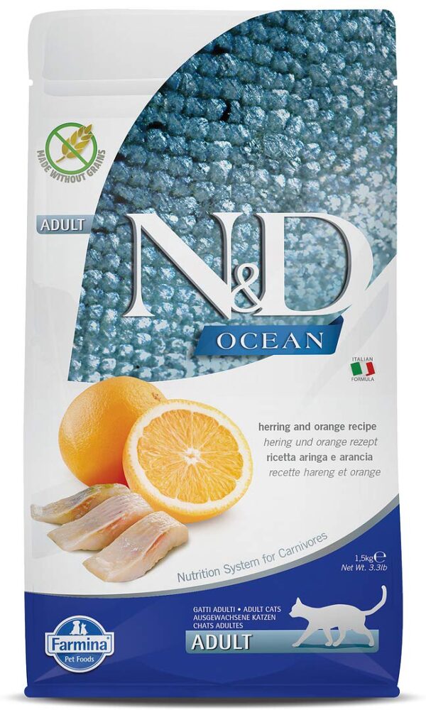 FARMINA N&D OCEAN DRY CAT ADULT HERRING AND ORANGE